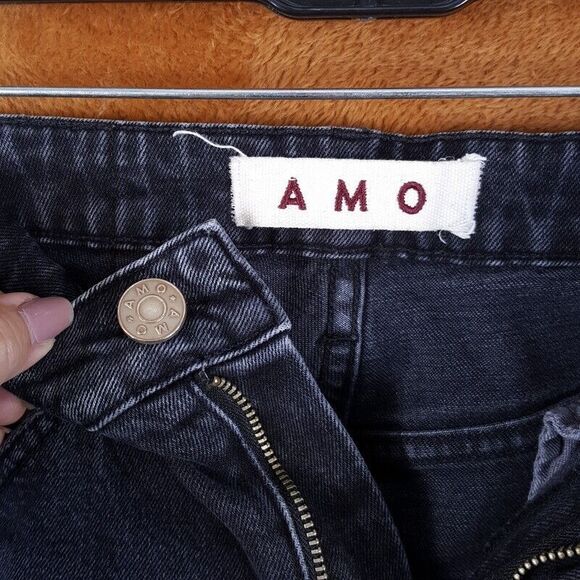 AMO Jeans Womens Size 26 Washed Black High Rise Stix Crop Straight Leg Denim - Picture 5 of 10